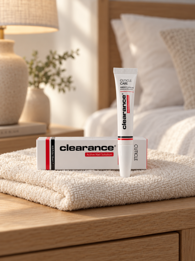 Clearance Cuticle Care 10 ml – tūbelė ir pakuotė namų aplinkoje