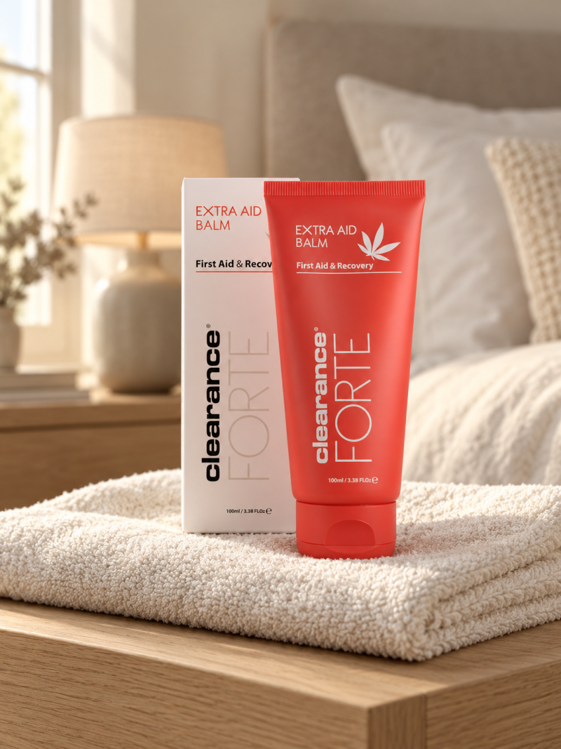 Clearance FORTE EXTRA AID BALM 100 ml – tūbelė ir pakuotė namų aplinkoje