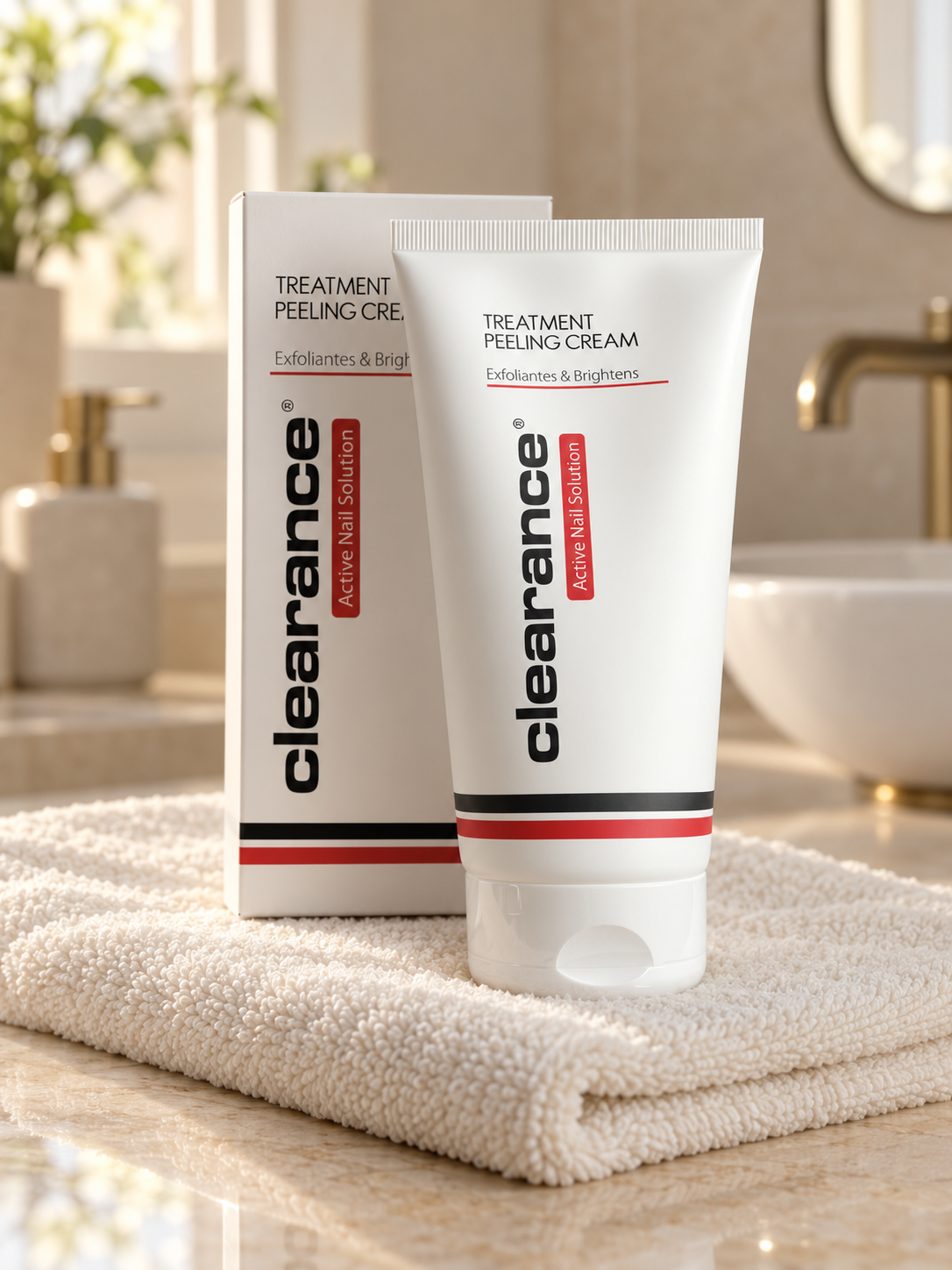 PEELING CREAM (terapinis kremas-šveitiklis) 1 Clearance Treatment Peeling Cream – kremas-šveitiklis ir pakuotė namų vonios aplinkoje